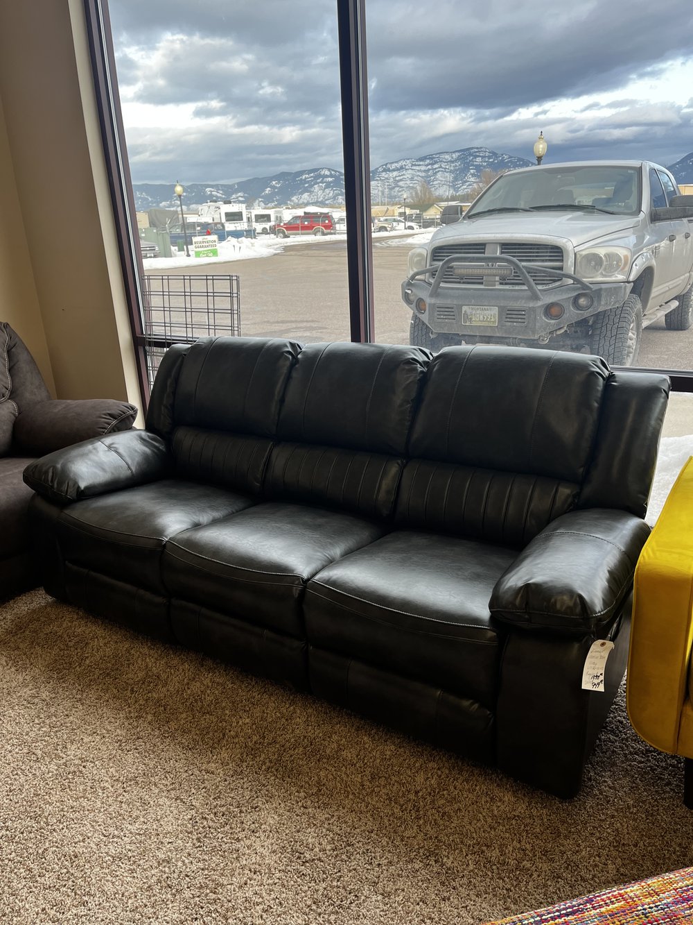 black leather couch